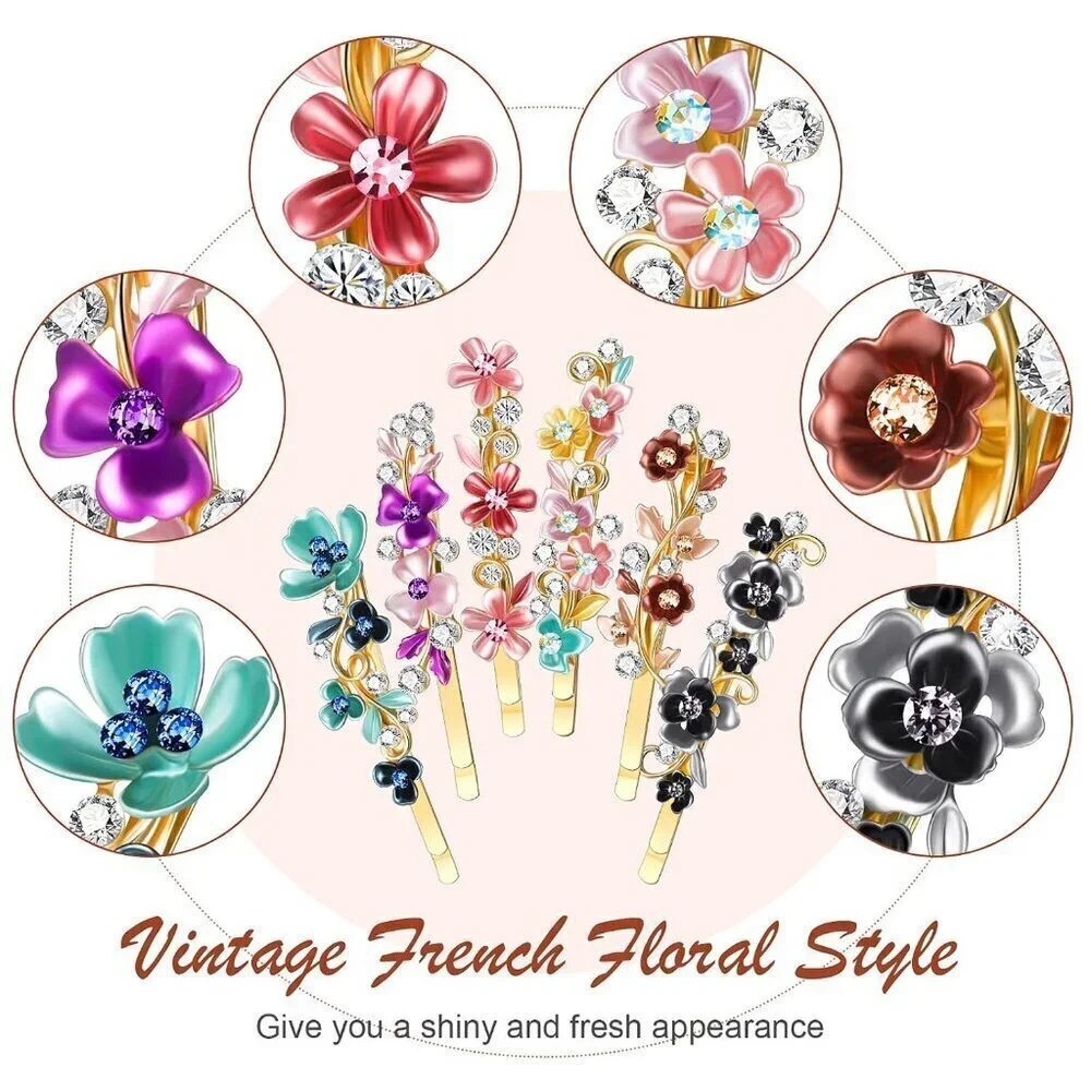12 Pieces Vintage Flower Hair Pins Women Barrette Bobby Pins Decorative Metal Go